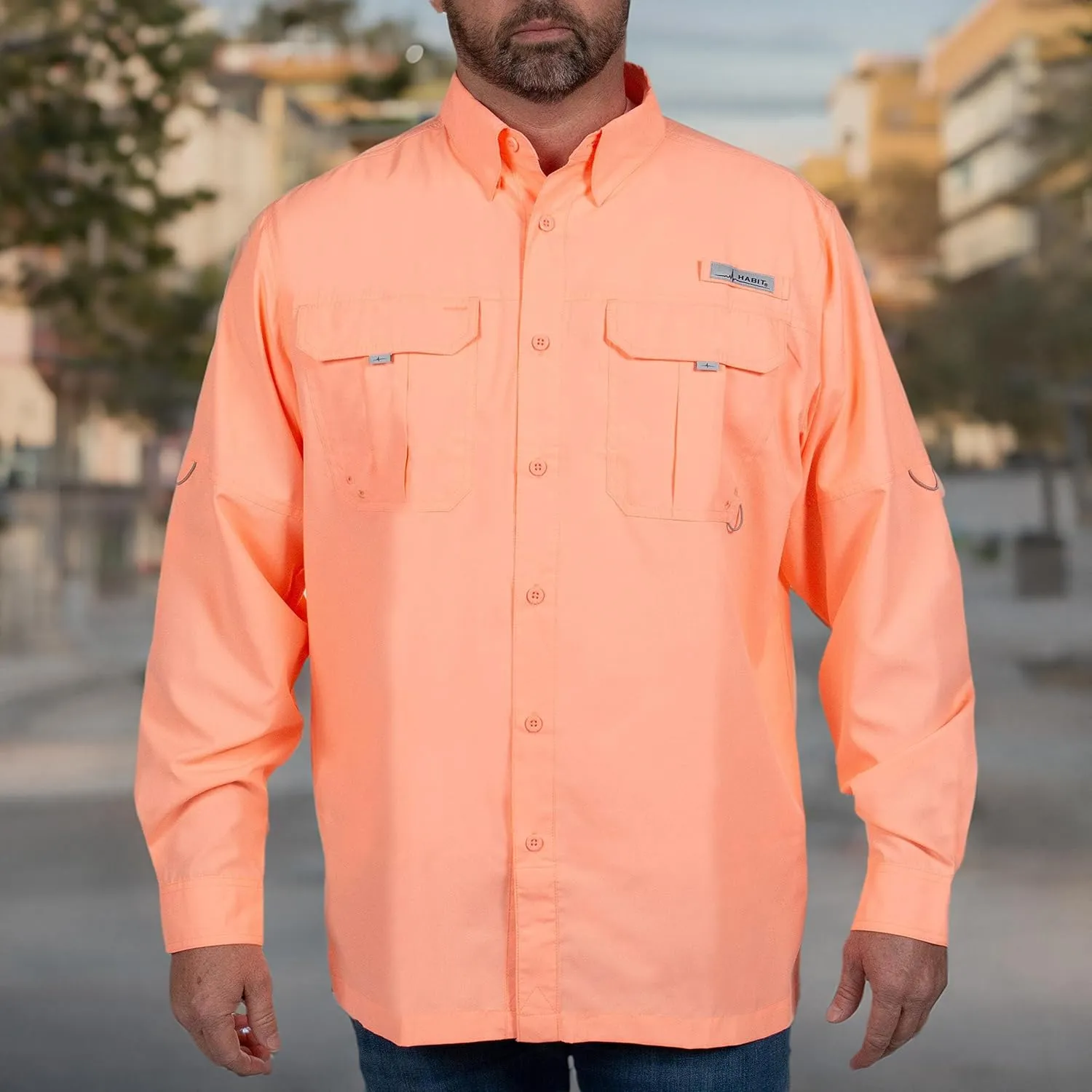 HABIT Men's Fourche Mountain Long Sleeve River Guide Fishing Shirt - UPF 40  UV Protection