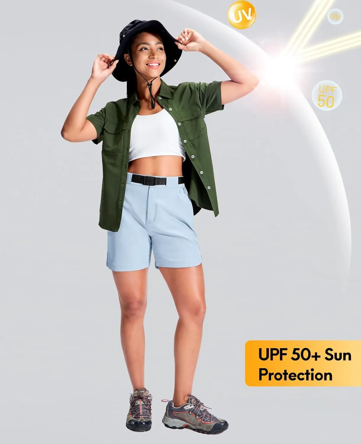Haimont Women’s Hiking Shorts 5 inch with Pockets and Belt Quick Dry Stretch Lightweight Camping Travel Outdoor Shorts