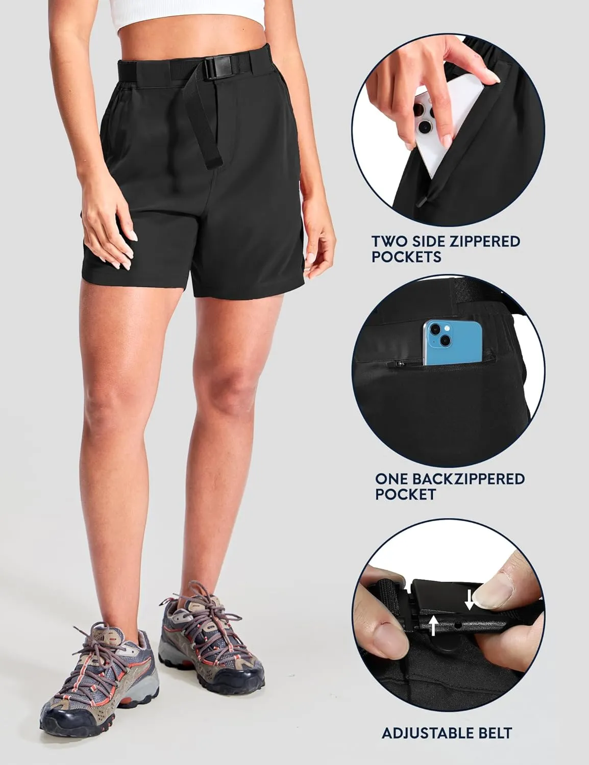 Haimont Women’s Hiking Shorts 5 inch with Pockets and Belt Quick Dry Stretch Lightweight Camping Travel Outdoor Shorts