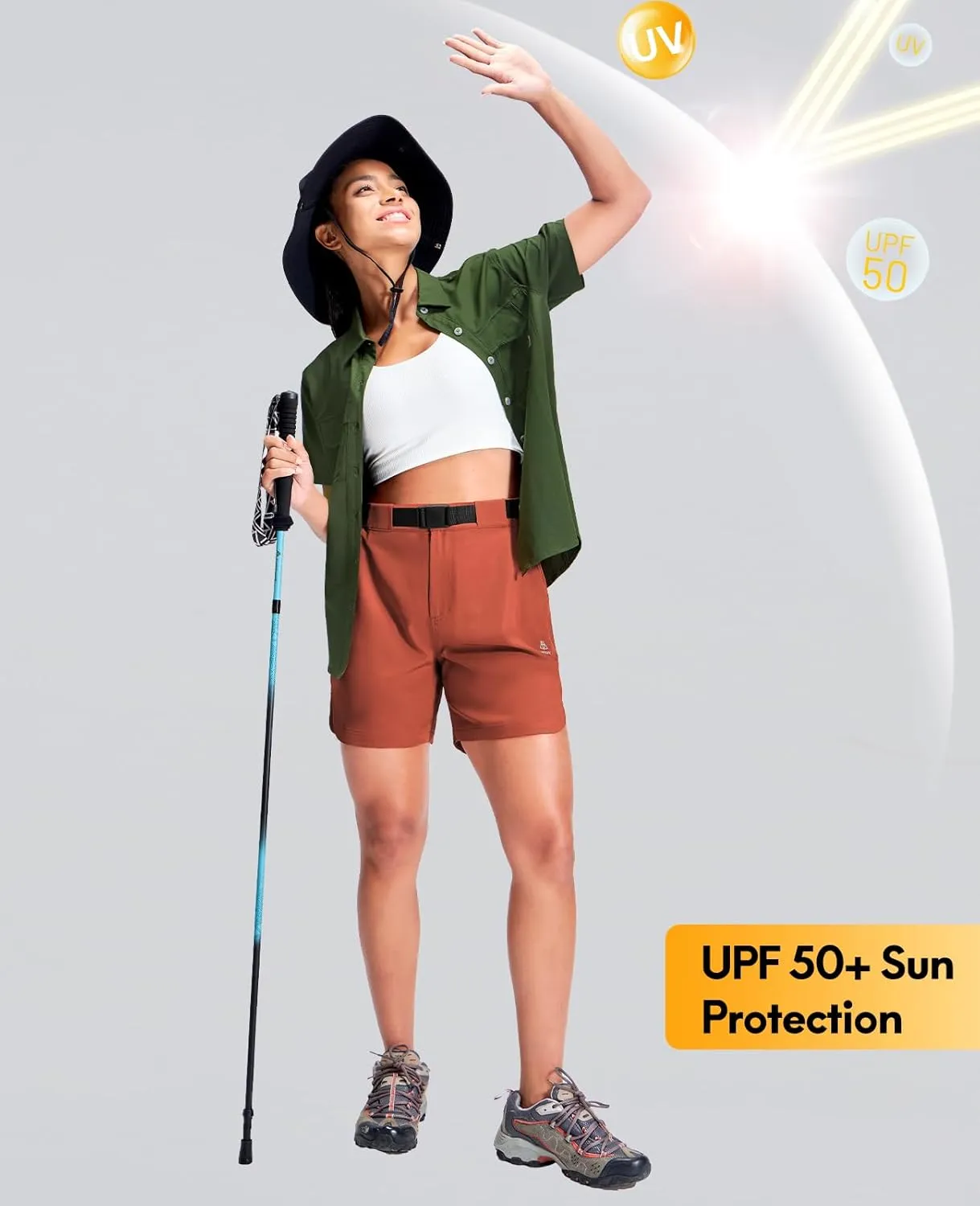 Haimont Women’s Hiking Shorts 5 inch with Pockets and Belt Quick Dry Stretch Lightweight Camping Travel Outdoor Shorts