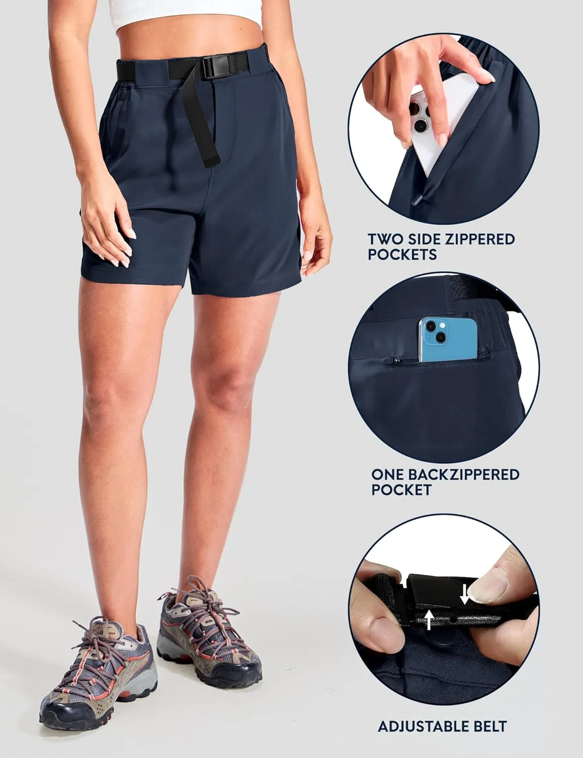 Haimont Women’s Hiking Shorts 5 inch with Pockets and Belt Quick Dry Stretch Lightweight Camping Travel Outdoor Shorts