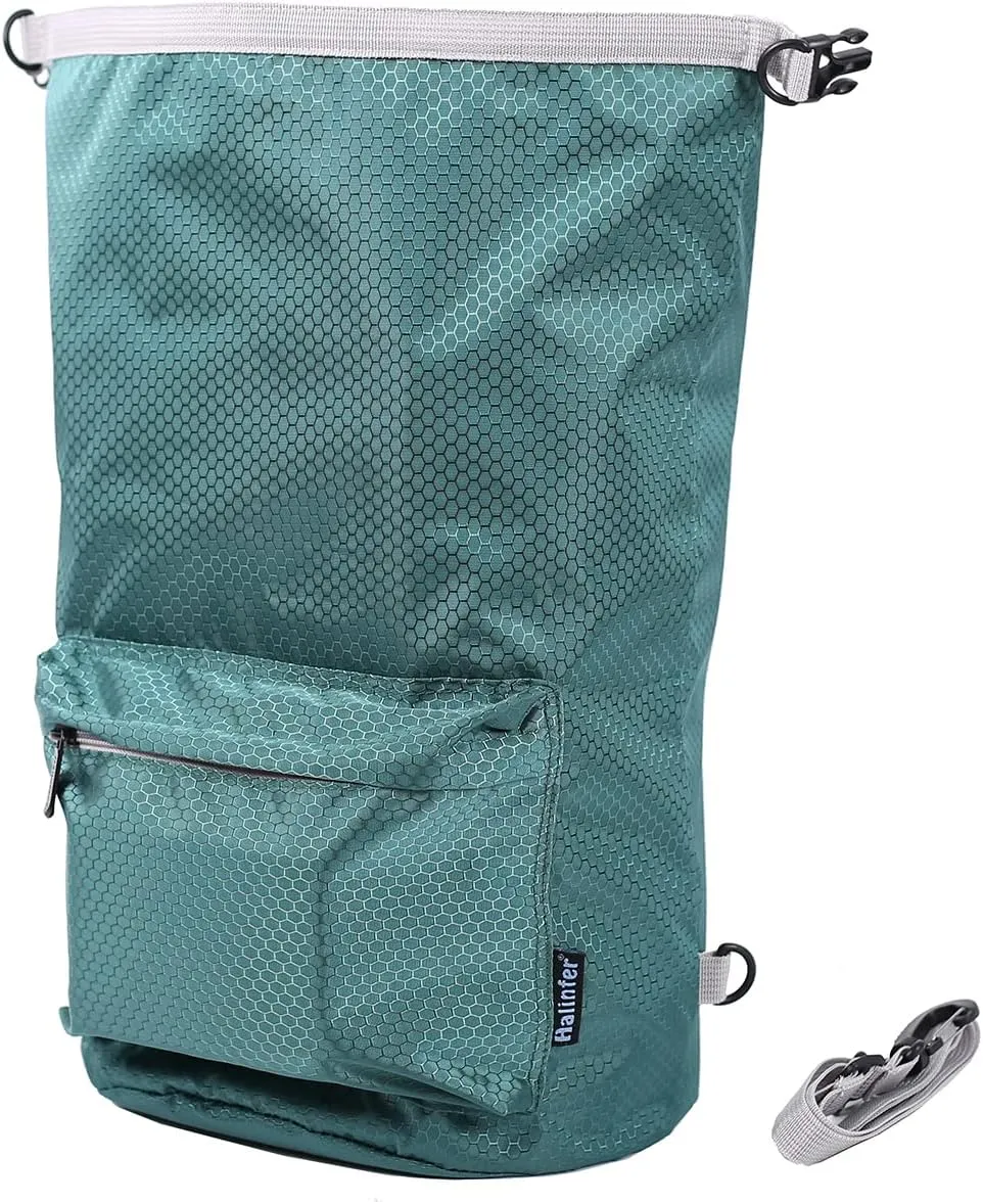 halinfer Dog Food Travel Container Bag, Kibble Carrier 42 Cups 10L with Storage Front Pocket and Shoulder Strap for Travel, Hiking and Camping (Green)