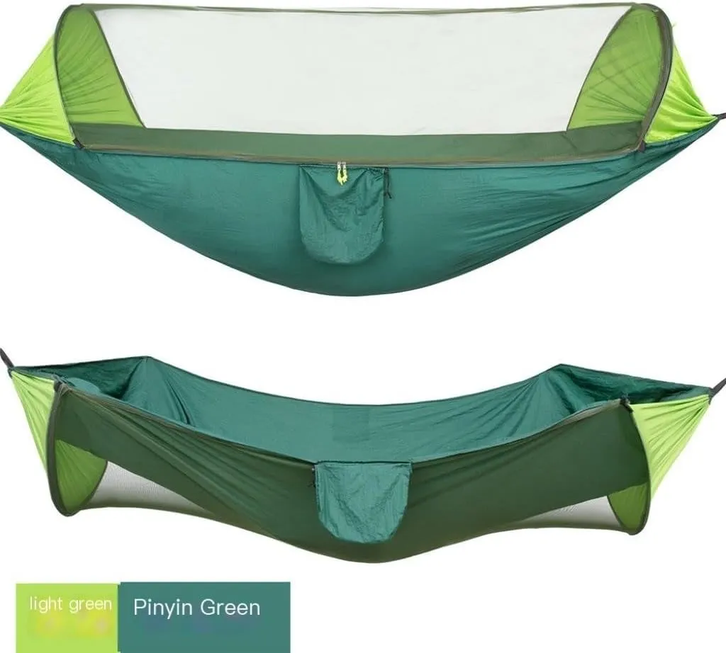 Hammock Automatic Quick-Opening Mosquito Net Hammock Camping Outdoor Sunshade Anti-Mosquito Hammock Tent Indoor Swing Hammocks for Outside(Green)