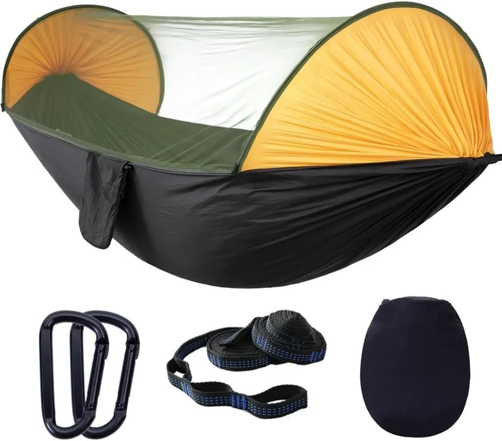 Hammock Automatic Quick-Opening Mosquito Net Hammock Camping Outdoor Sunshade Anti-Mosquito Hammock Tent Indoor Swing Hammocks for Outside(Green)