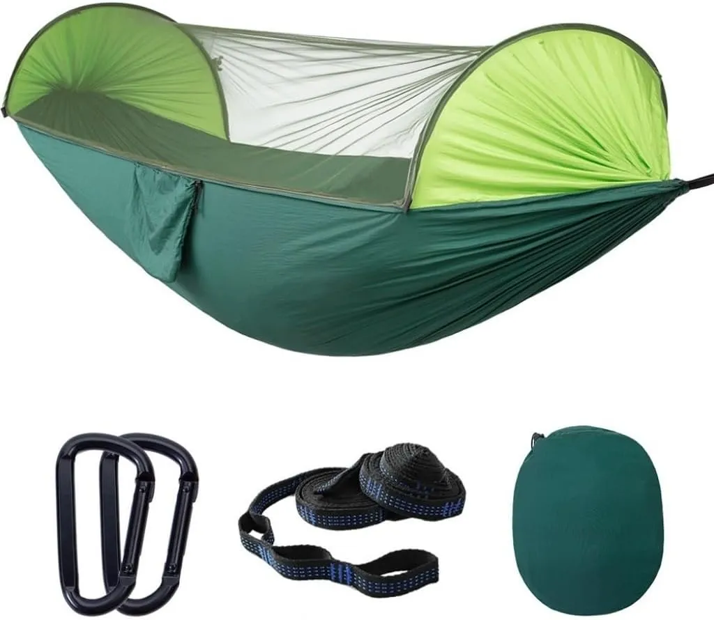 Hammock Automatic Quick-Opening Mosquito Net Hammock Camping Outdoor Sunshade Anti-Mosquito Hammock Tent Indoor Swing Hammocks for Outside(Green)