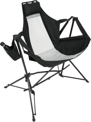 Hammock Camping Chair, Folding Portable Rocking Chair, Aluminum Alloy Adjustable Back Swinging Chair with Pillow Cup Holder, Recliner with Carry Bag for Outdoor Travel Lawn Backyard (1, Black)