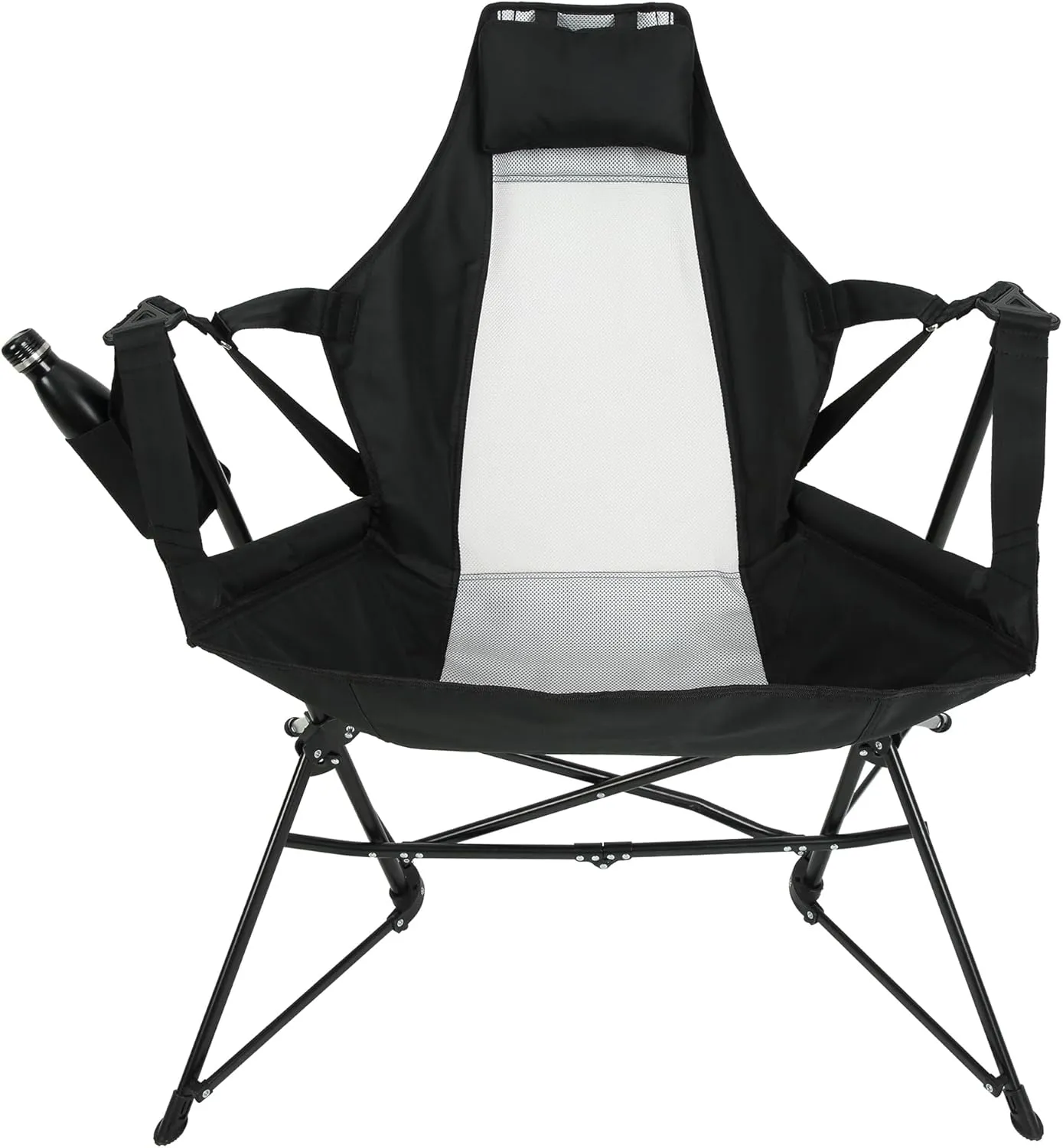 Hammock Camping Chair, Folding Portable Rocking Chair, Aluminum Alloy Adjustable Back Swinging Chair with Pillow Cup Holder, Recliner with Carry Bag for Outdoor Travel Lawn Backyard (1, Black)