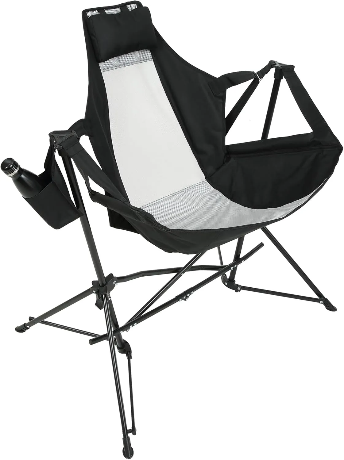 Hammock Camping Chair, Folding Portable Rocking Chair, Aluminum Alloy Adjustable Back Swinging Chair with Pillow Cup Holder, Recliner with Carry Bag for Outdoor Travel Lawn Backyard (1, Black)