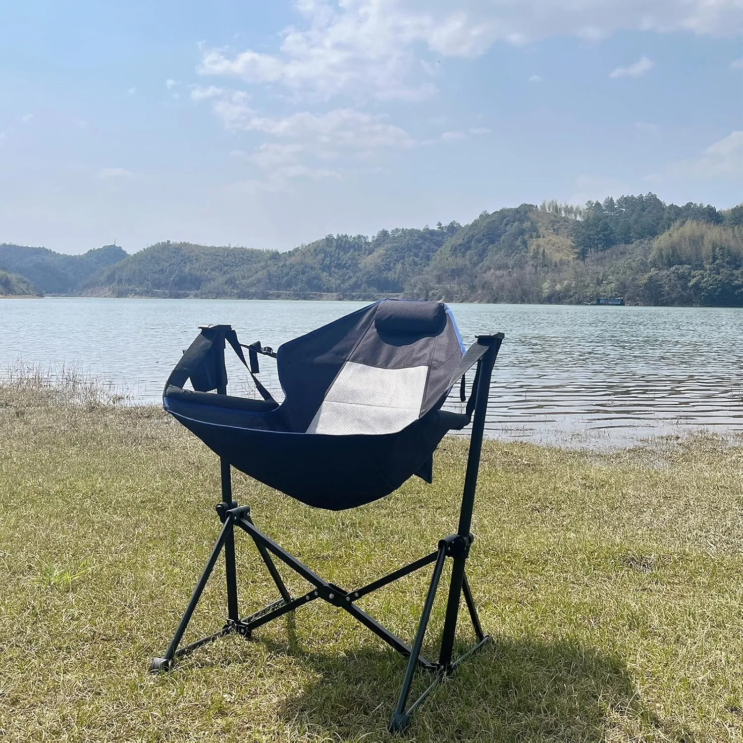 Hammock Camping Chair, Outdoor Swinging Rocking Camping Chair, Folding Adjustable Back Portable Hammock Chairs for Patio, Backyard and Picnic, Supports 300LBS, Black