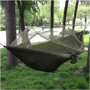 Hammock Handmade 1-2 Person Portable Outdoor Camping Hammock with Mosquito Net High Strength Parachute Fabric Hanging Bed Hunting Sleeping Swing Swing