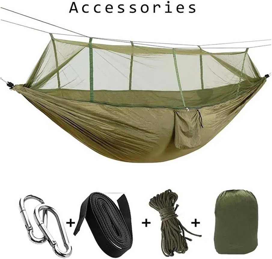Hammock Handmade 1-2 Person Portable Outdoor Camping Hammock with Mosquito Net High Strength Parachute Fabric Hanging Bed Hunting Sleeping Swing Swing