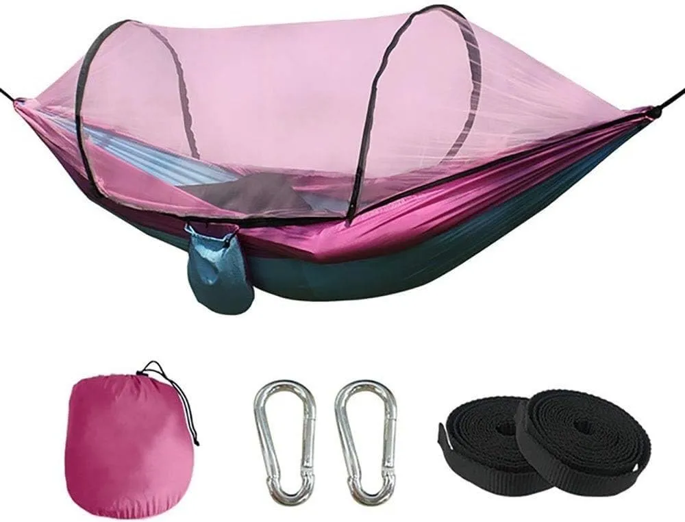 Hammock Mosquito Net Automatic Brace Mosquito Net Hammock Ultra-light Nylon Hammock Encryption Mesh(Pink)
