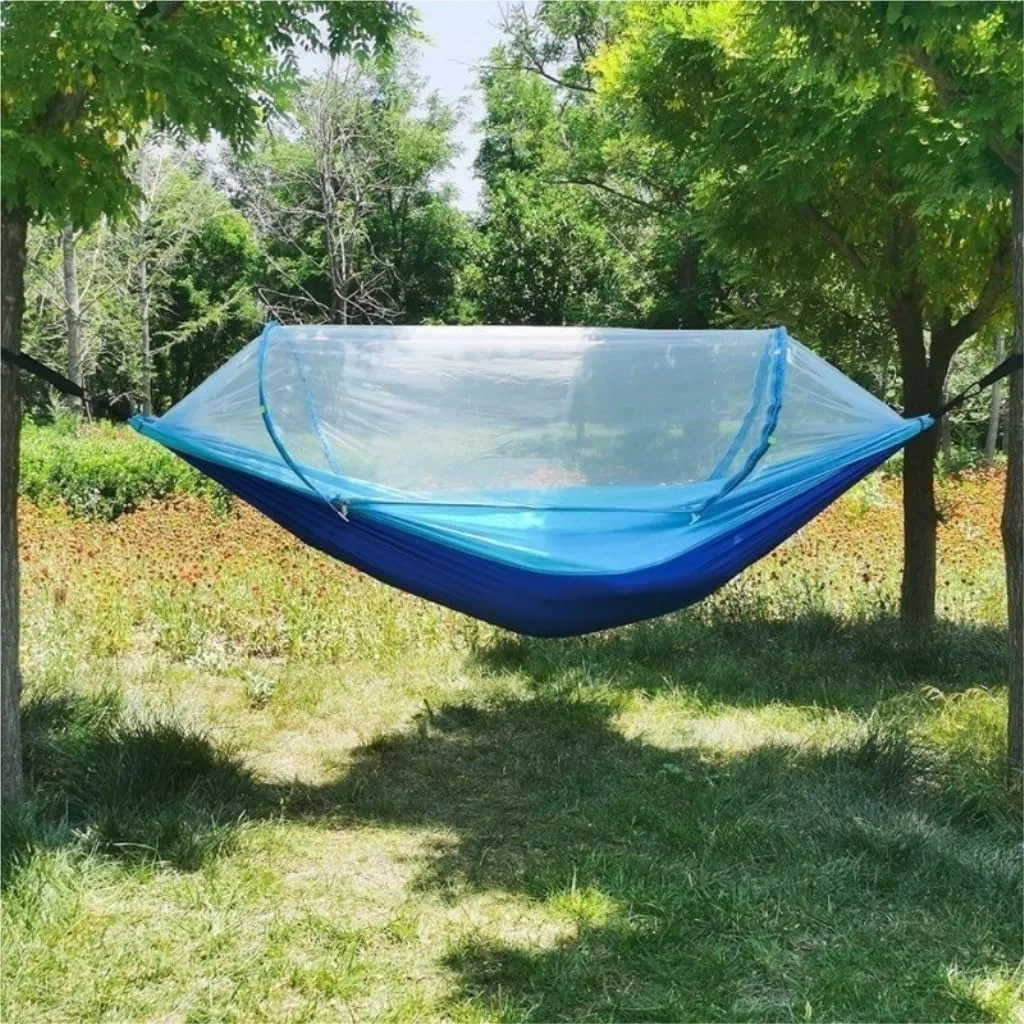 Hammock Mosquito Net Hammock Automatic Anti-Rollover Parachute Boni Silk Spinning Outdoor Strap Swing Chair Summer Hammocks for Outside(Blue)