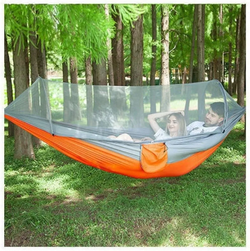 Hammock Mosquito Net Hammock Automatic Anti-Rollover Parachute Boni Silk Spinning Outdoor Strap Swing Chair Summer Hammocks for Outside(Blue)