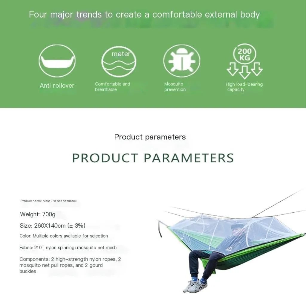 Hammock Multifunctional Outdoor Hammocks, with Mosquito Net, Enjoy a Comfortable Camping Time Hammocks for Outside(White)