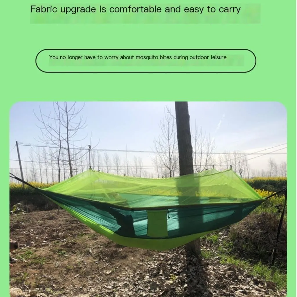 Hammock Outdoor Anti-Mosquito Hammock Automatic Quick Opening with Mosquito Net Parachute Cloth Single Double Hammocks for Outside(Blue,B)