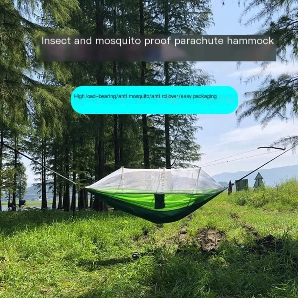 Hammock Outdoor Anti-Mosquito Hammock Automatic Quick Opening with Mosquito Net Parachute Cloth Single Double Hammocks for Outside(Blue,B)