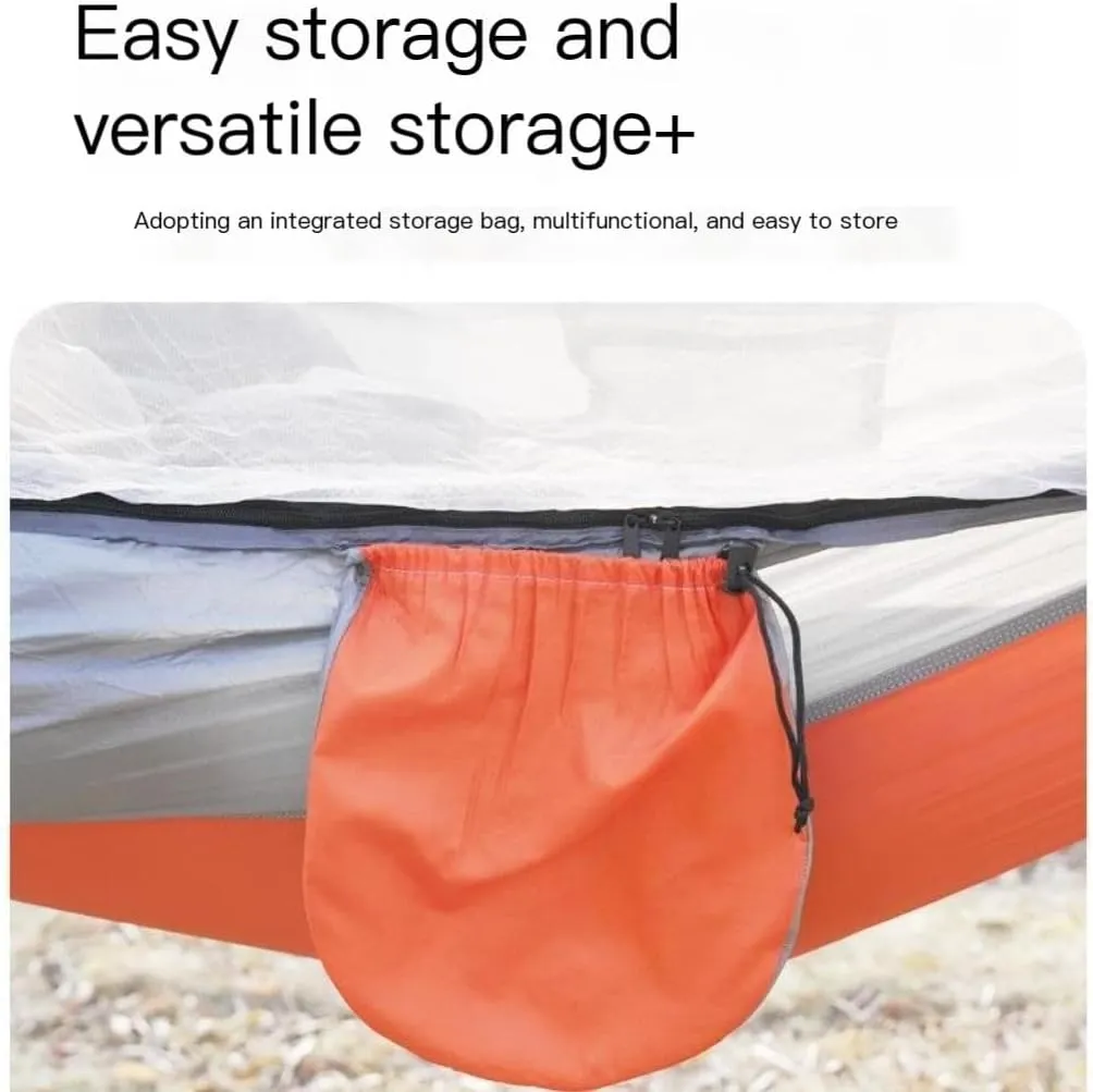 Hammock Outdoor Camping Anti-Rollover Nylon Hammock with Mosquito Net Automatic Quick-Opening Mosquito Net Hammock Hammocks for Outside(Blue)