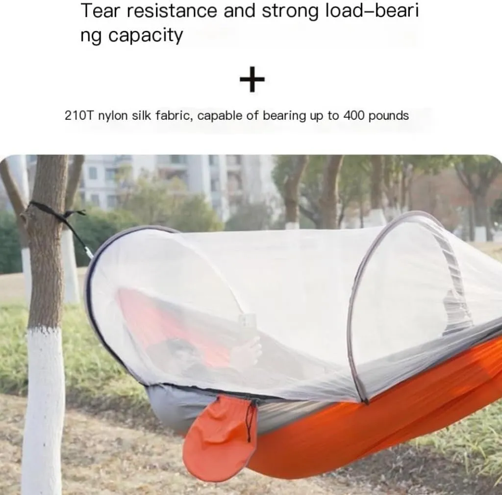 Hammock Outdoor Camping Anti-Rollover Nylon Hammock with Mosquito Net Automatic Quick-Opening Mosquito Net Hammock Hammocks for Outside(Blue)