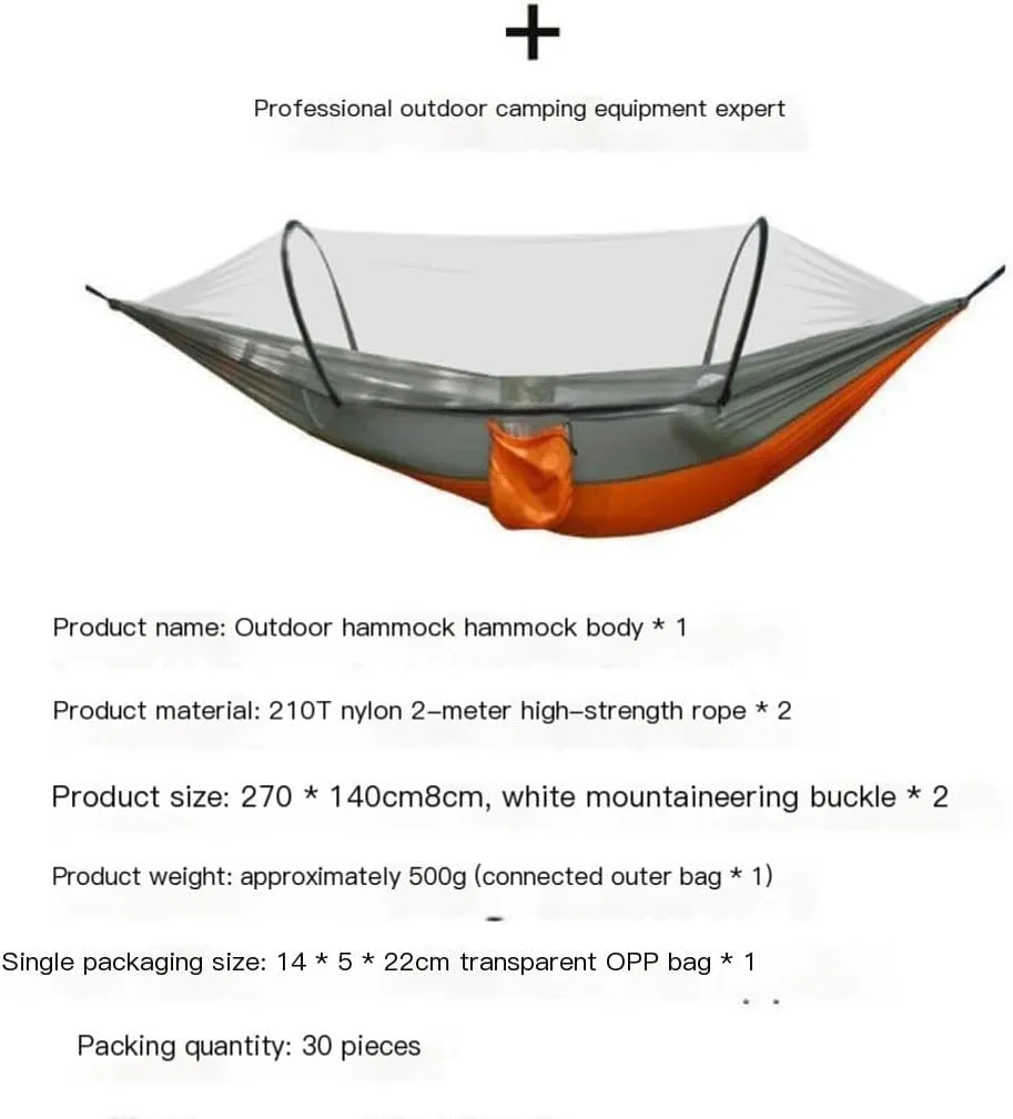 Hammock Outdoor Camping Anti-Rollover Nylon Hammock with Mosquito Net Automatic Quick-Opening Mosquito Net Hammock Hammocks for Outside(Blue)