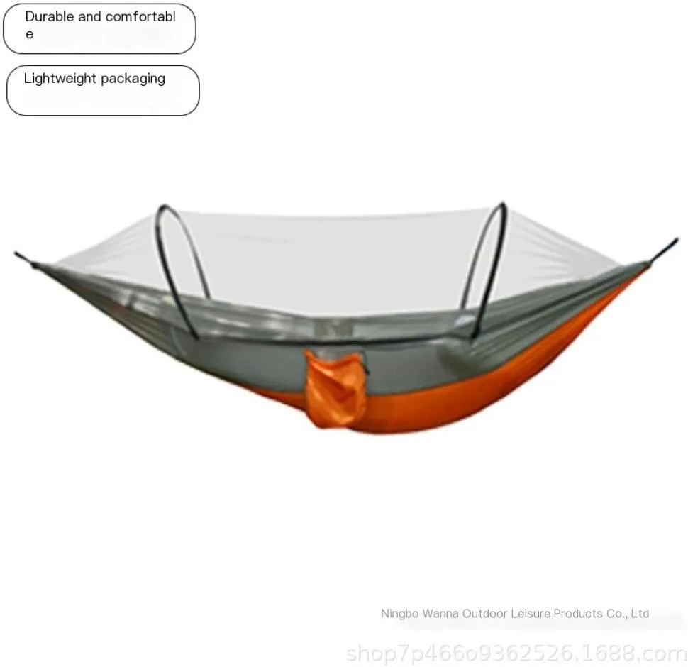 Hammock Outdoor Camping Anti-Rollover Nylon Hammock with Mosquito Net Automatic Quick-Opening Mosquito Net Hammock Hammocks for Outside(Blue)