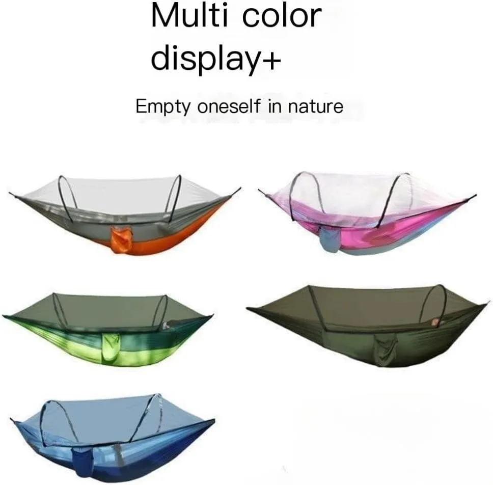 Hammock Outdoor Camping Anti-Rollover Nylon Hammock with Mosquito Net Automatic Quick-Opening Mosquito Net Hammock Hammocks for Outside(Blue)