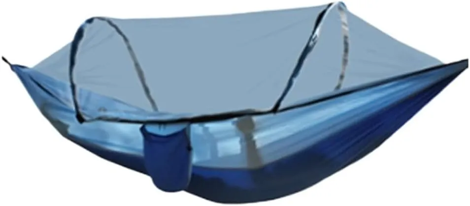 Hammock Outdoor Camping Anti-Rollover Nylon Hammock with Mosquito Net Automatic Quick-Opening Mosquito Net Hammock Hammocks for Outside(Blue)