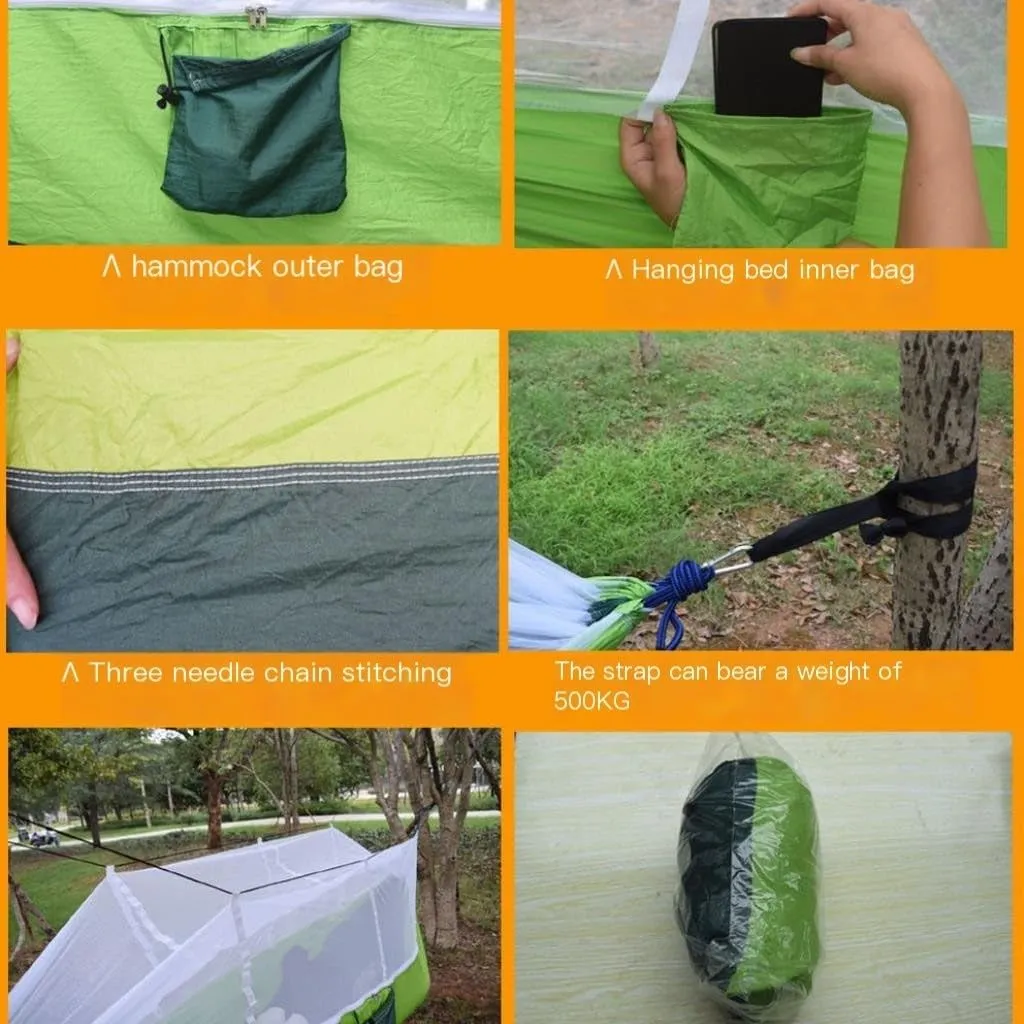 Hammock Outdoor Camping Outdoor Mosquito Net Hammock Double 210T Nylon Anti-Mosquito Parachute Cloth Air Camping Tent Hammocks for Outside(Blue)