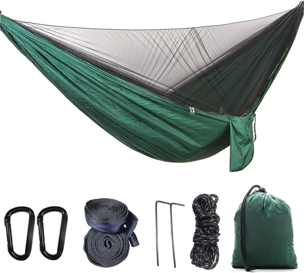 Hammock Outdoor Camping Quick-Open Mosquito Net Hammock 210T Nylon Hammock with Mosquito Net Outdoor Swing Hammock Hammocks for Outside(Green)
