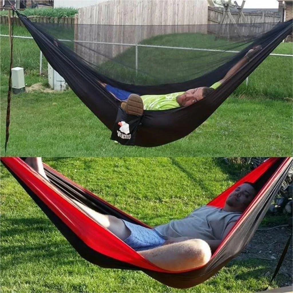 Hammock Outdoor Camping Quick-Open Mosquito Net Hammock 210T Nylon Hammock with Mosquito Net Outdoor Swing Hammock Hammocks for Outside(Green)