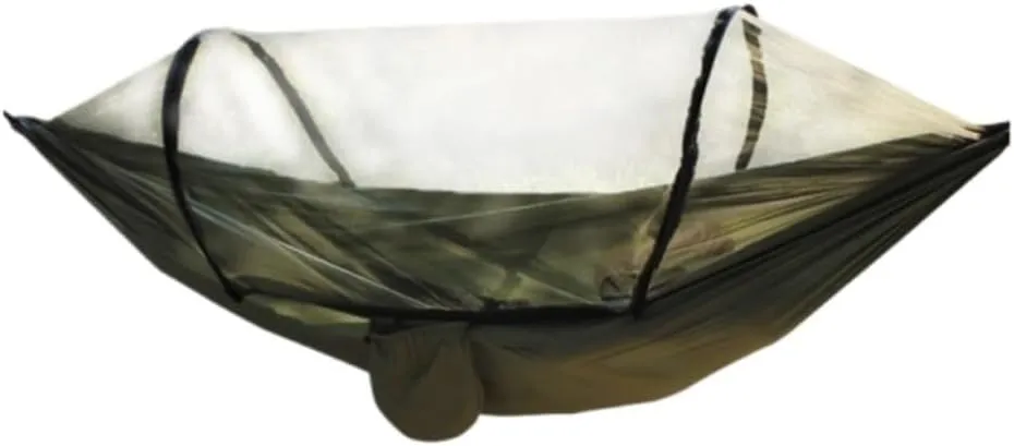 Hammock Outdoor Fully Automatic Quick-Opening Hammock with Mosquito Net, Outdoor Nylon Cloth Camping Pole Hammock Hammocks for Outside(Brown)