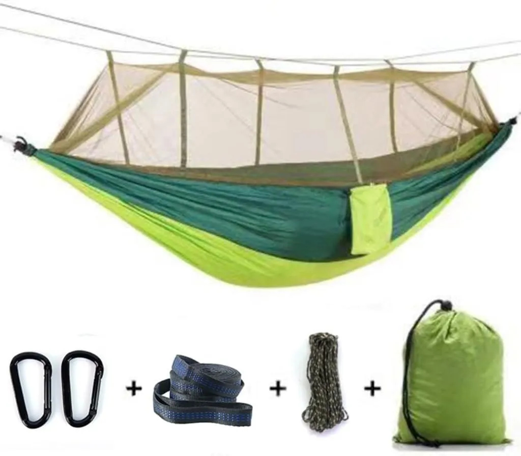 Hammock Outdoor Supplies Parachute Hammock with Mosquito Net Anti-Mosquito Nylon Single and Double Camping Hammock Hammocks for Outside(Blue)