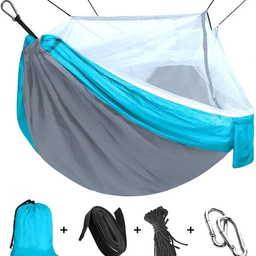 Hammock Outdoor Supplies Parachute Hammock with Mosquito Net Anti-Mosquito Nylon Single and Double Camping Hammock Hammocks for Outside(Blue)