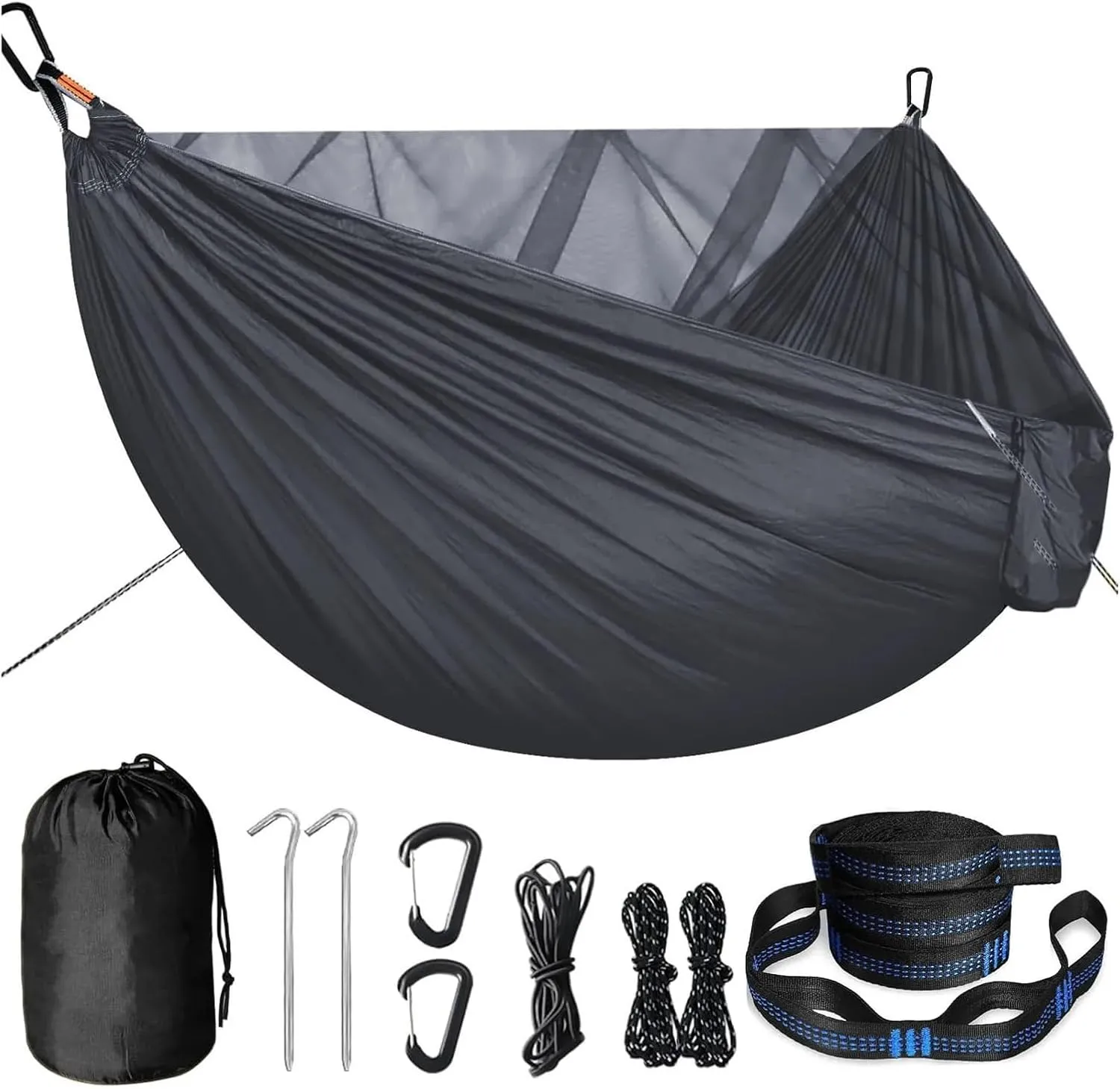Hammock Portable Quick Setup Hammock with Mosquito Net Travel Outdoor Camping Hammock Hanging Sleeping Swing Bed with Mosquito Net Lightweight(Dark Green)