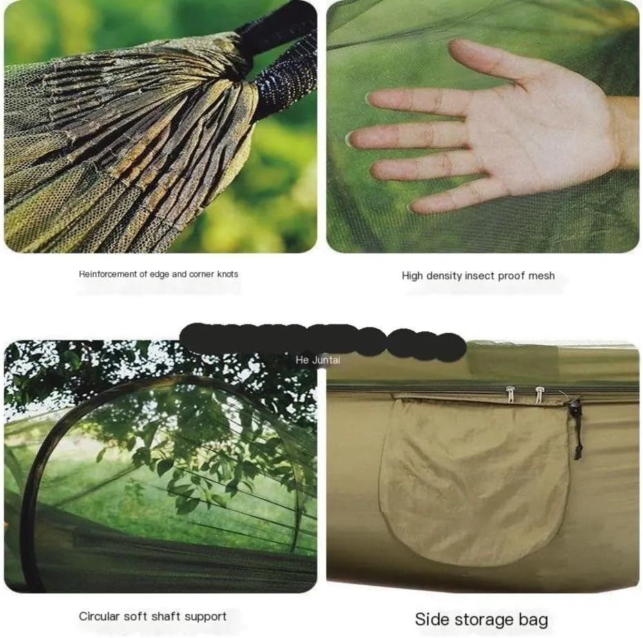 Hammock Quick-Open Mosquito Net Hammock Outdoor Anti-Rollover Single and Double Outdoor Camping Anti-Mosquito Hammocks for Outside(Blue,A)