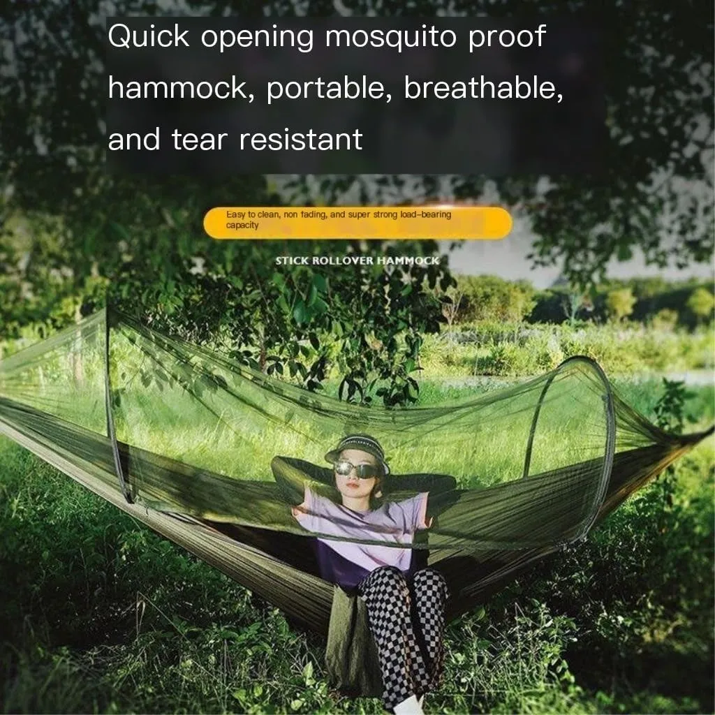 Hammock Quick-Open Mosquito Net Hammock Outdoor Anti-Rollover Single and Double Outdoor Camping Anti-Mosquito Hammocks for Outside(Blue,A)