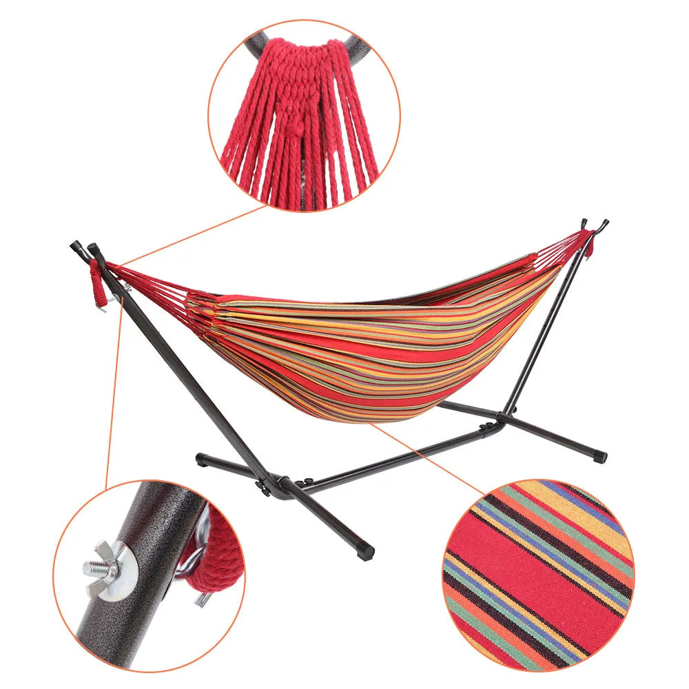 Hammock ,SKONYON 2-Person Brazilian-Style Cotton Double Hammock Bed w/ Carrying Bag, Steel Stand, Rainbow