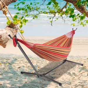 Hammock ,SKONYON 2-Person Brazilian-Style Cotton Double Hammock Bed w/ Carrying Bag, Steel Stand, Rainbow
