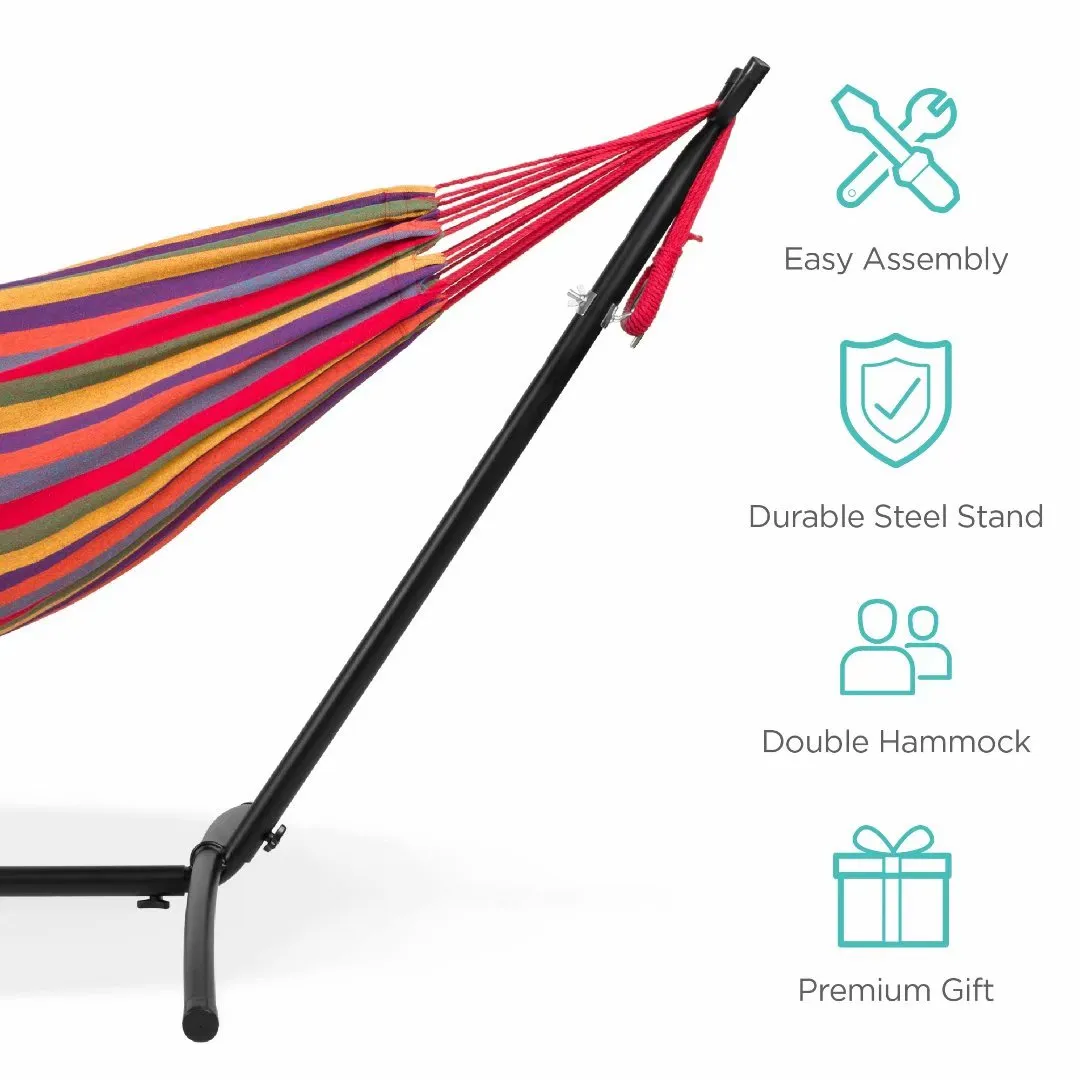 Hammock ,SKONYON 2-Person Brazilian-Style Cotton Double Hammock Bed w/ Carrying Bag, Steel Stand, Rainbow