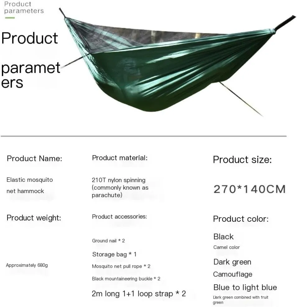 Hammock Ultra-Light Nylon Double Hammock Parachute Cloth Anti-Rollover Elastic Band Encrypted Mosquito Net Hammock Hammocks for Outside(F)