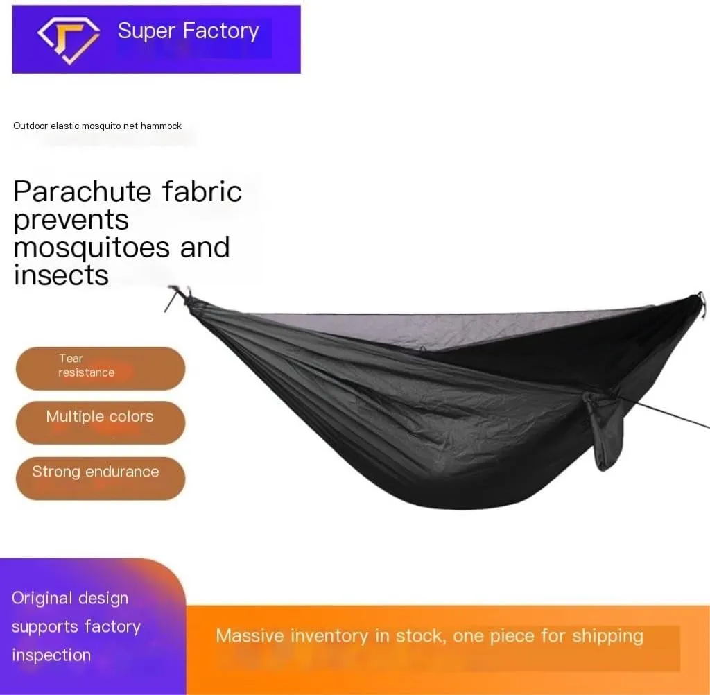 Hammock Ultra-Light Nylon Double Hammock Parachute Cloth Anti-Rollover Elastic Band Encrypted Mosquito Net Hammock Hammocks for Outside(F)