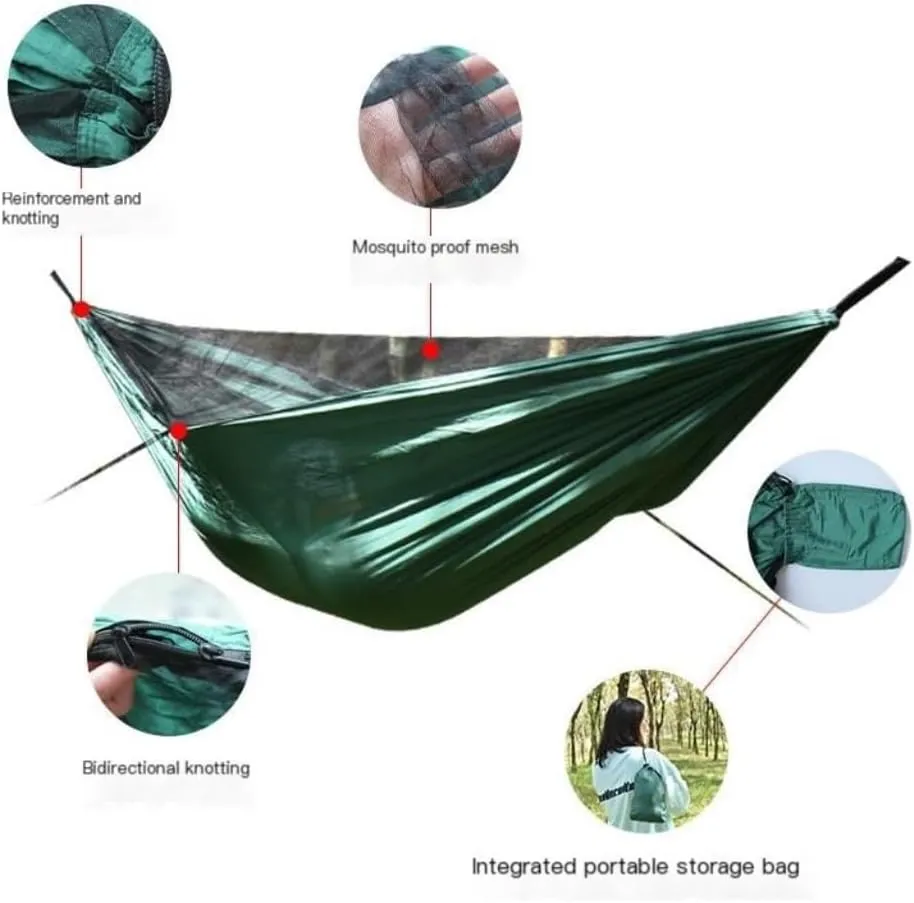 Hammock Ultra-Light Nylon Double Hammock Parachute Cloth Anti-Rollover Elastic Band Encrypted Mosquito Net Hammock Hammocks for Outside(F)