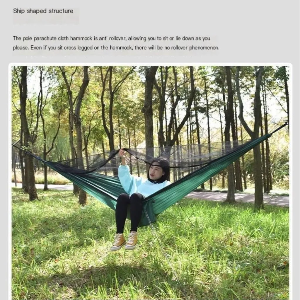 Hammock Ultra-Light Nylon Double Hammock Parachute Cloth Anti-Rollover Elastic Band Encrypted Mosquito Net Hammock Hammocks for Outside(F)