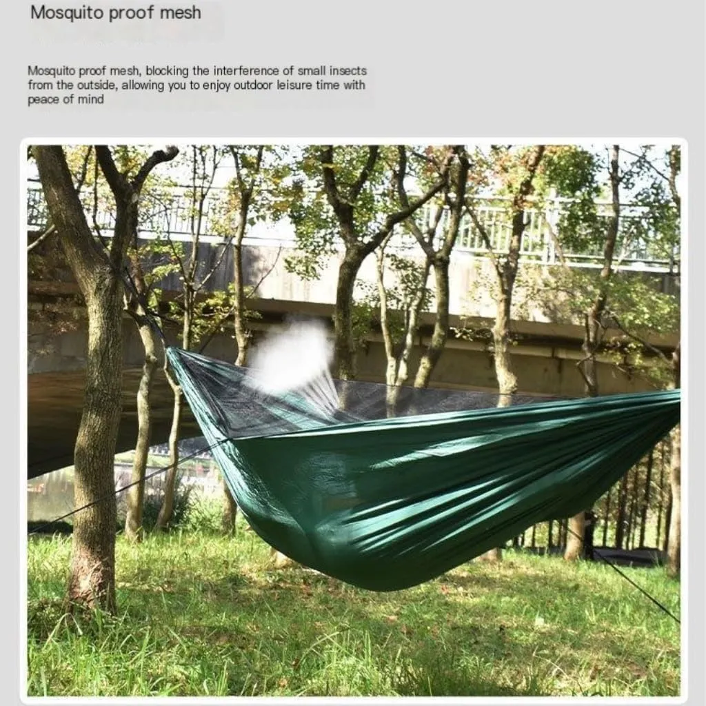 Hammock Ultra-Light Nylon Double Hammock Parachute Cloth Anti-Rollover Elastic Band Encrypted Mosquito Net Hammock Hammocks for Outside(F)