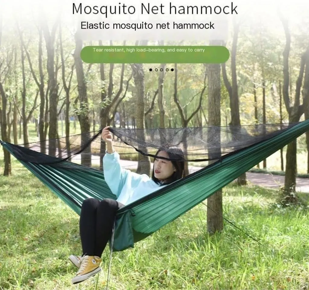 Hammock Ultra-Light Nylon Double Hammock Parachute Cloth Anti-Rollover Elastic Band Encrypted Mosquito Net Hammock Hammocks for Outside(F)