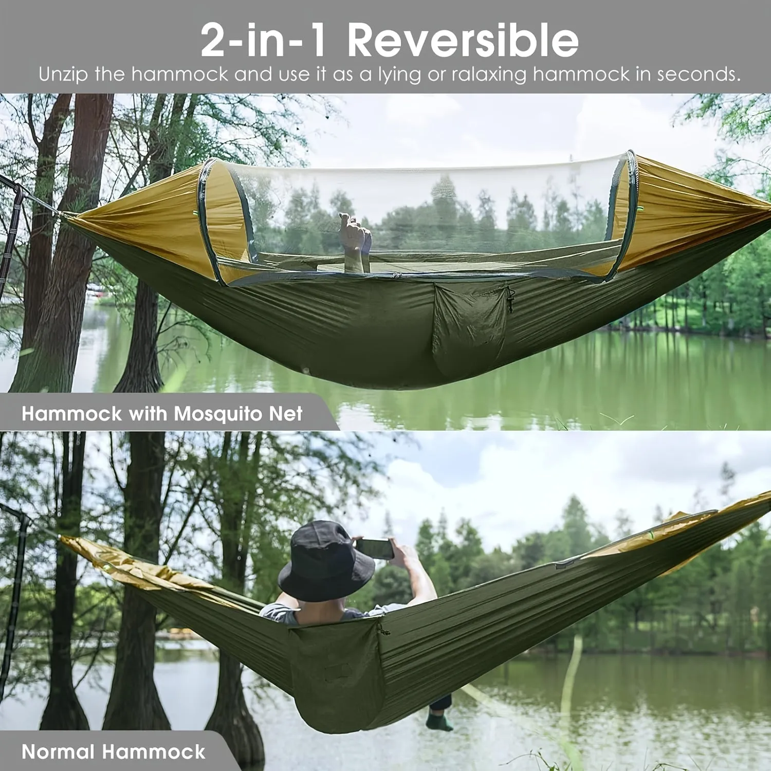 Hammock with Built-In Mosquito Net - Perfect for Outdoor Camping, Backpacking & Hiking