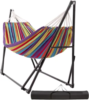 Hammock with Foldable Steel Stand,Frabic Tension Adjustable,Carrying Bag Included, 616 lbs Weight Capacity, Portable Suitable for Outside Garden Yard Outdoor Inhouse Multicolour
