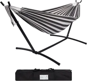 Hammock with Stand for Outside, Heavy Duty Space Saving Steel Stand with 450 lb Capacity,Double Hammock with Portable Carrying Bag, Hamacas para Adultos for Outdoors, Patio, Garden, Yard