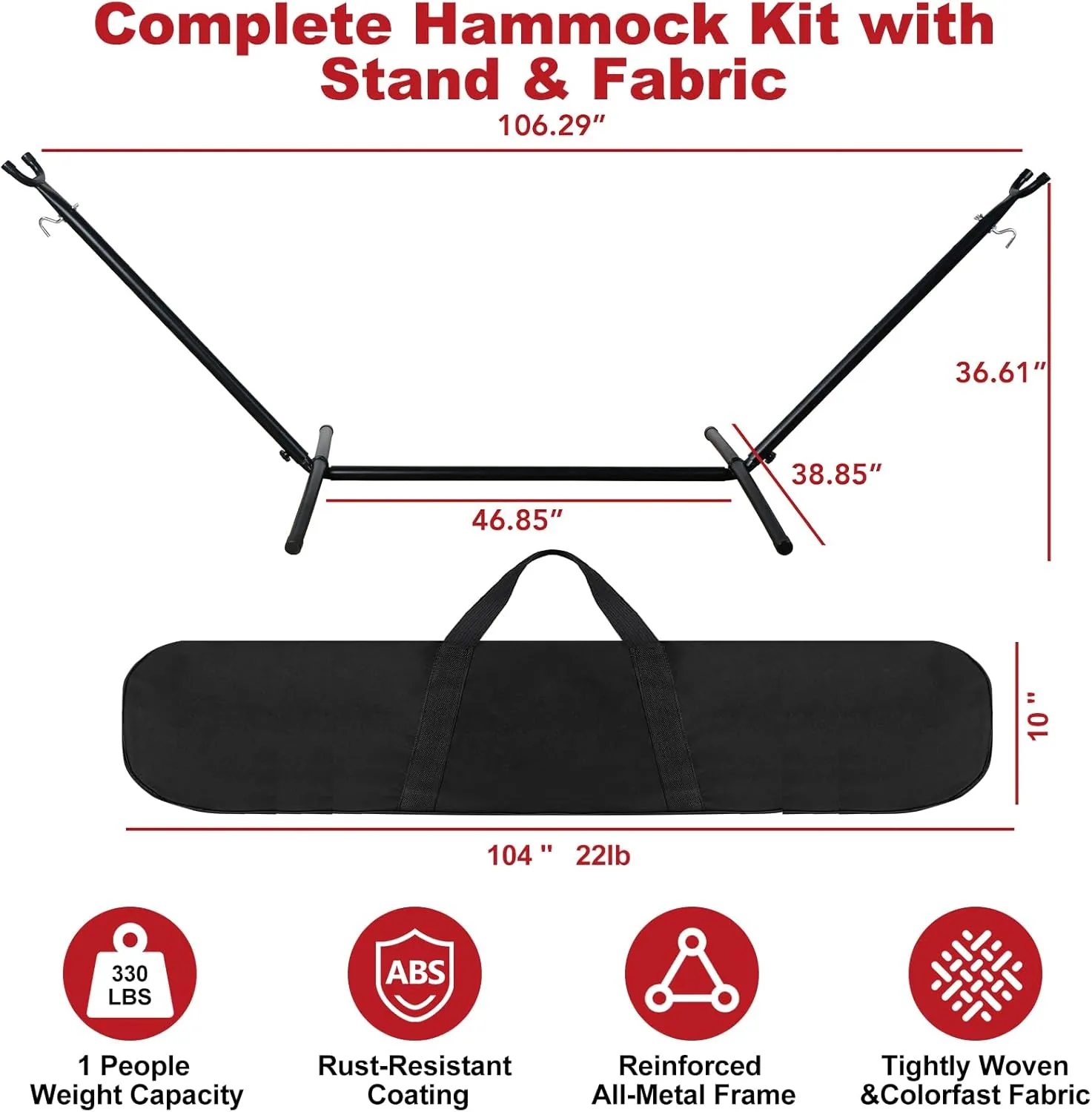 Hammock with Stand for Outside,Easy Assembly Free Standing, Portable Hammock with Carrying Bag for Indoor Outdoor Balcony Backyard, 330 lb Capacity, Orange