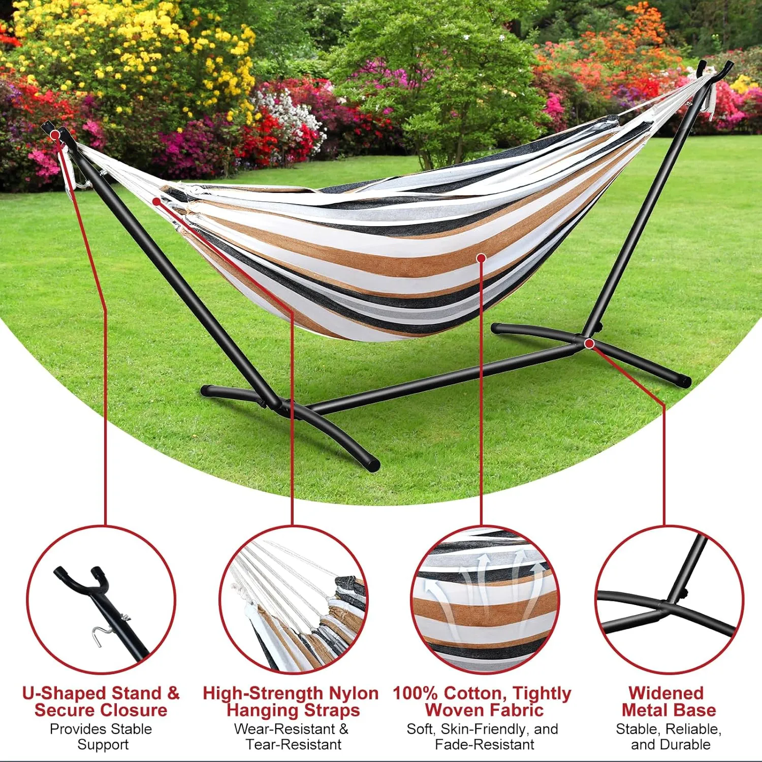 Hammock with Stand for Outside,Easy Assembly Free Standing, Portable Hammock with Carrying Bag for Indoor Outdoor Balcony Backyard, 330 lb Capacity, Orange